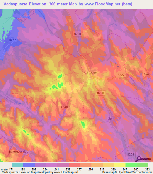 Vadaspuszta,Hungary Elevation Map