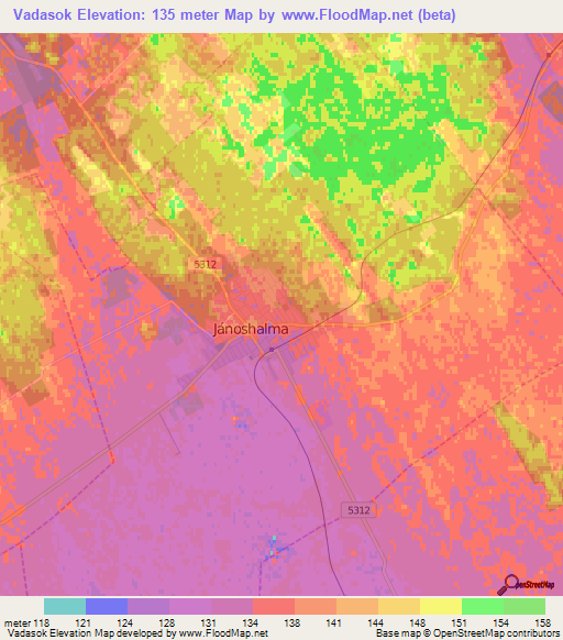 Vadasok,Hungary Elevation Map