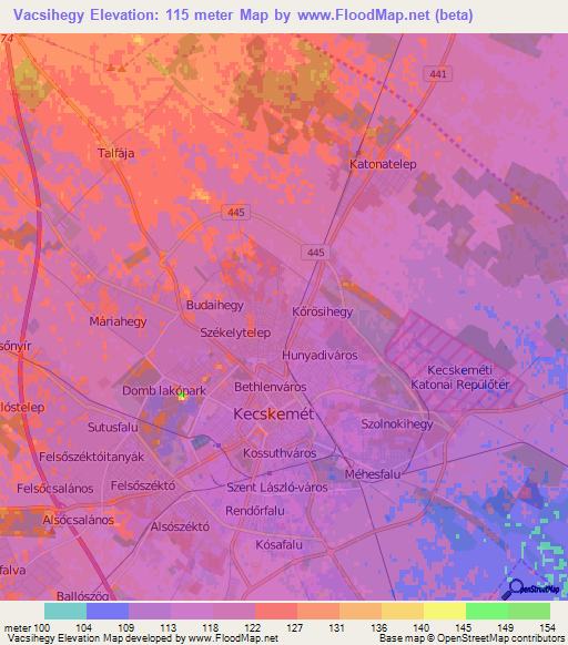 Vacsihegy,Hungary Elevation Map