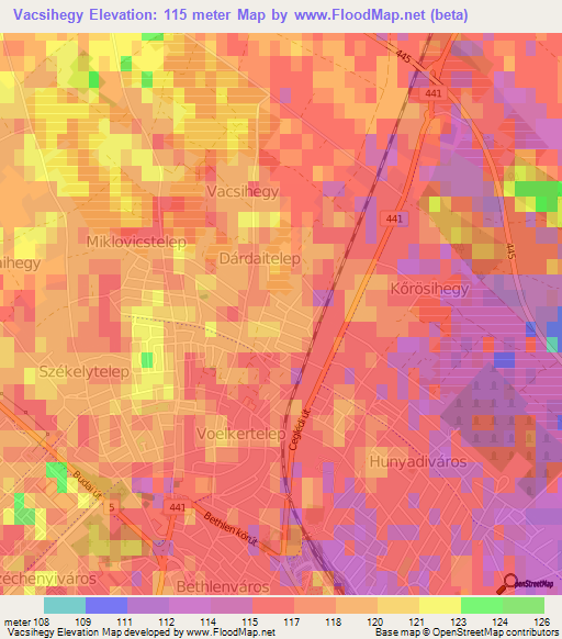 Vacsihegy,Hungary Elevation Map