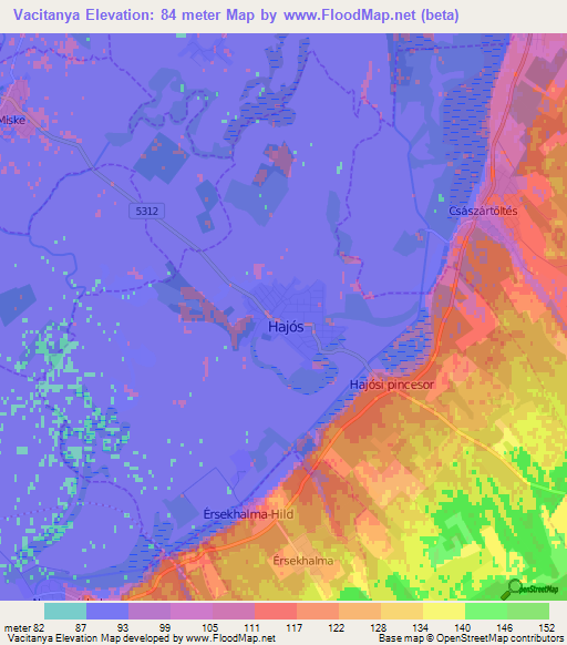 Vacitanya,Hungary Elevation Map