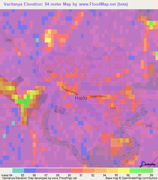 Vacitanya,Hungary Elevation Map