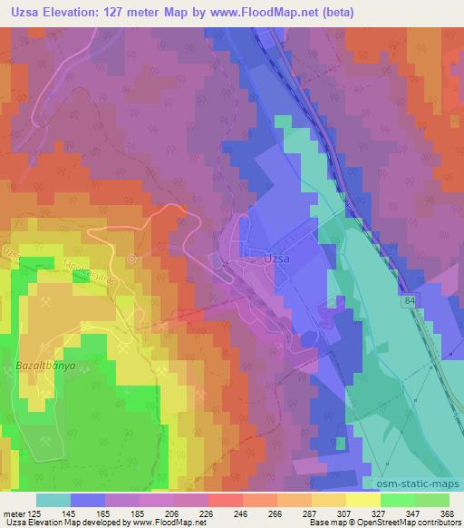 Uzsa,Hungary Elevation Map