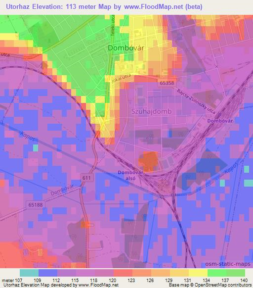 Utorhaz,Hungary Elevation Map