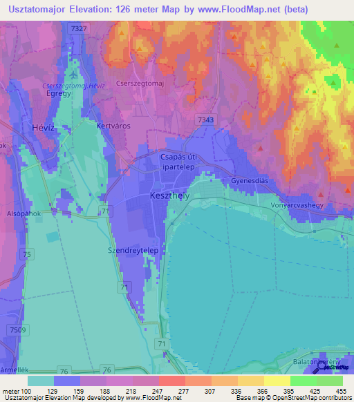 Usztatomajor,Hungary Elevation Map