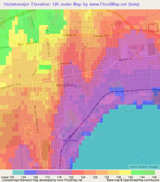 Usztatomajor,Hungary Elevation Map