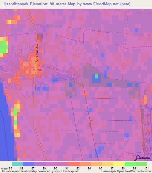 Uszoditanyak,Hungary Elevation Map