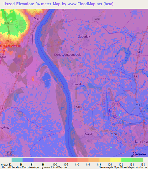 Uszod,Hungary Elevation Map