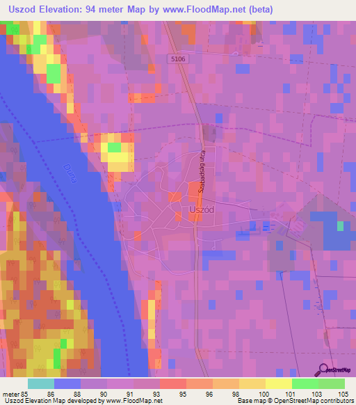 Uszod,Hungary Elevation Map
