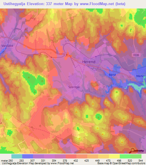 Ustihegyalja,Hungary Elevation Map