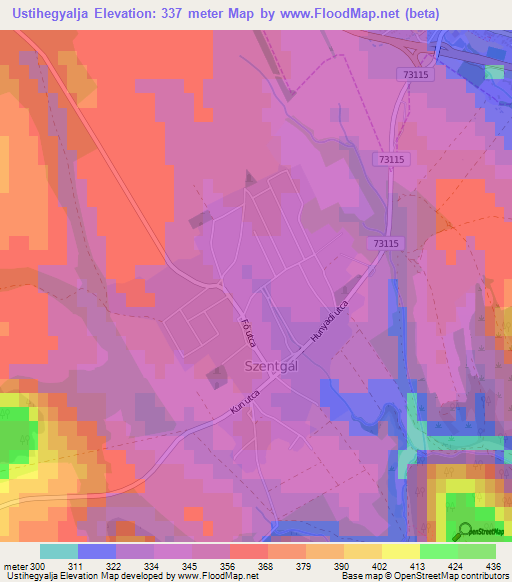 Ustihegyalja,Hungary Elevation Map
