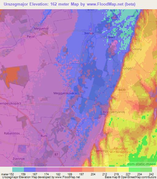 Urszegmajor,Hungary Elevation Map