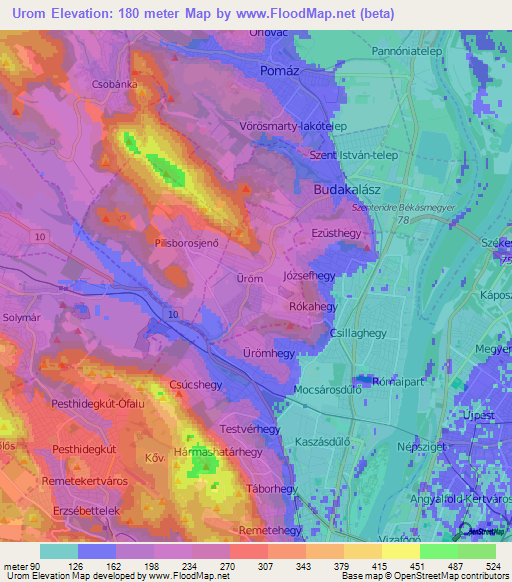 Urom,Hungary Elevation Map