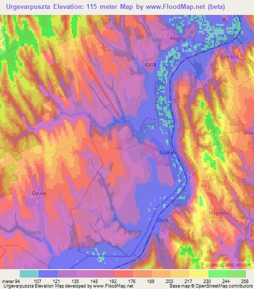 Urgevarpuszta,Hungary Elevation Map
