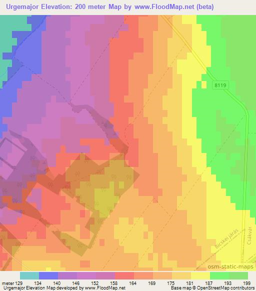 Urgemajor,Hungary Elevation Map