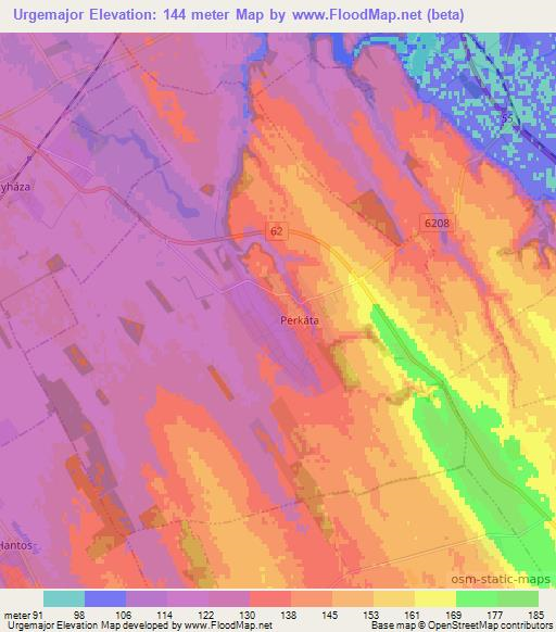 Urgemajor,Hungary Elevation Map