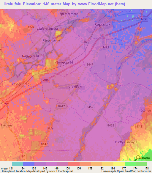 Uraiujfalu,Hungary Elevation Map