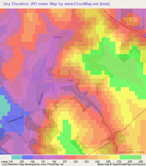 Uny,Hungary Elevation Map