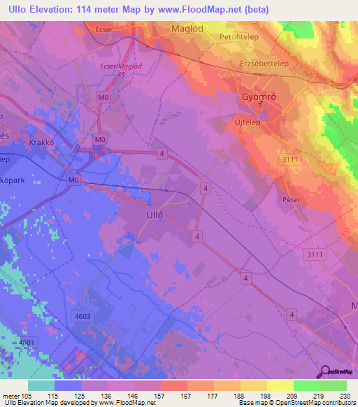 Ullo,Hungary Elevation Map