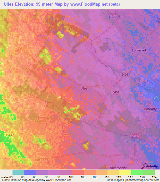 Ulles,Hungary Elevation Map