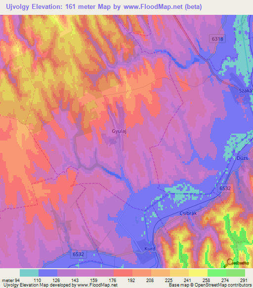 Ujvolgy,Hungary Elevation Map