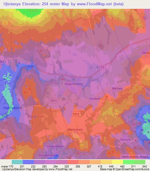 Ujtotanya,Hungary Elevation Map