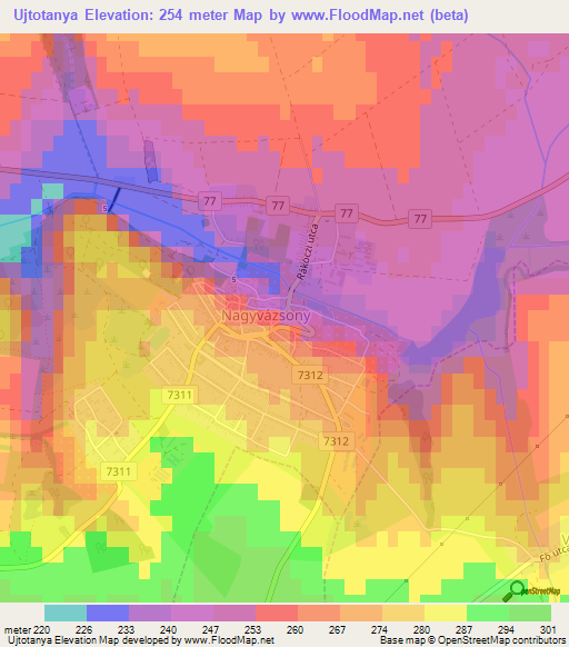 Ujtotanya,Hungary Elevation Map