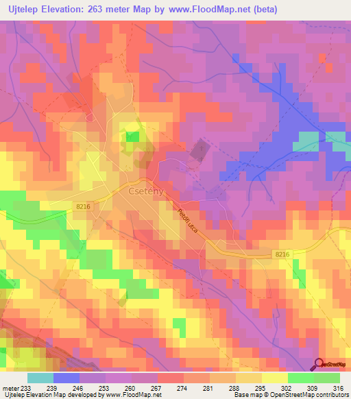 Ujtelep,Hungary Elevation Map
