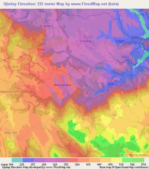 Ujtelep,Hungary Elevation Map