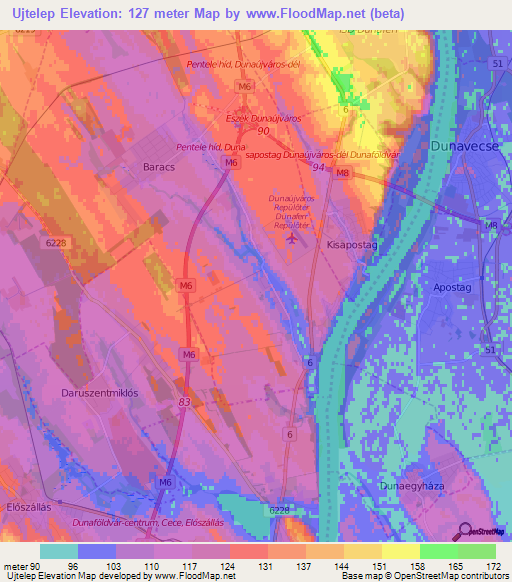Ujtelep,Hungary Elevation Map