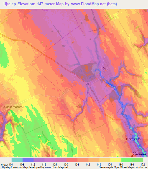 Ujtelep,Hungary Elevation Map