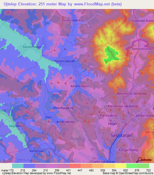 Ujtelep,Hungary Elevation Map