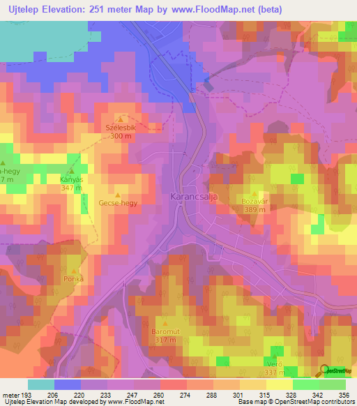 Ujtelep,Hungary Elevation Map