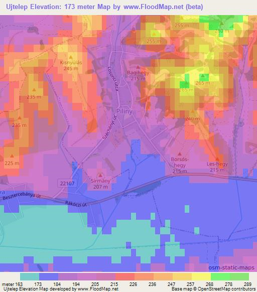Ujtelep,Hungary Elevation Map