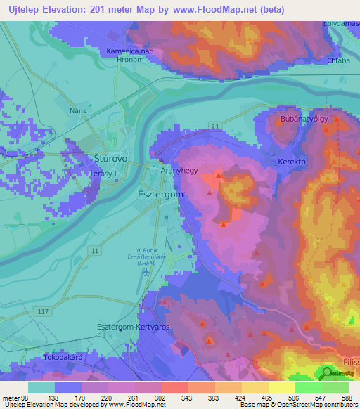 Ujtelep,Hungary Elevation Map