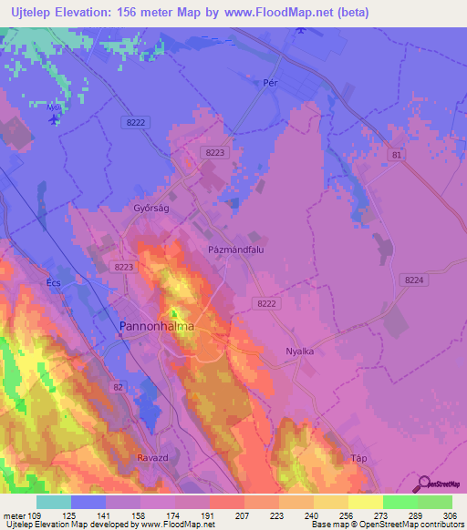 Ujtelep,Hungary Elevation Map