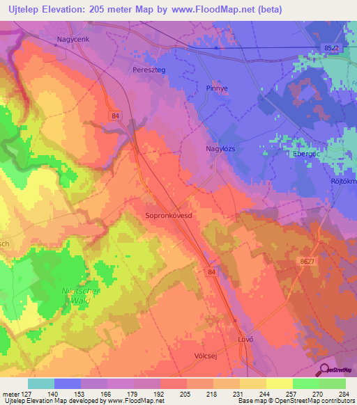 Ujtelep,Hungary Elevation Map