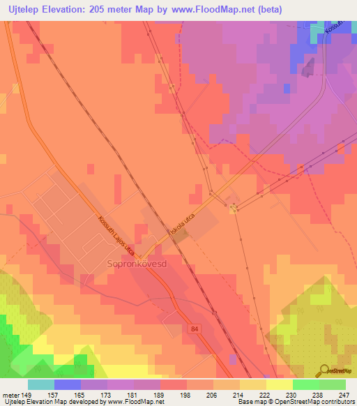 Ujtelep,Hungary Elevation Map