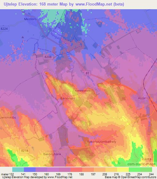 Ujtelep,Hungary Elevation Map