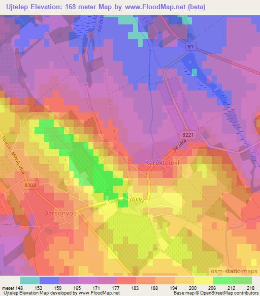 Ujtelep,Hungary Elevation Map