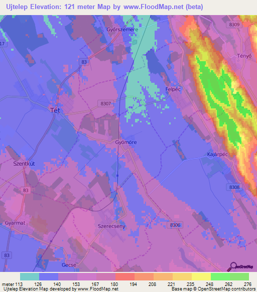 Ujtelep,Hungary Elevation Map