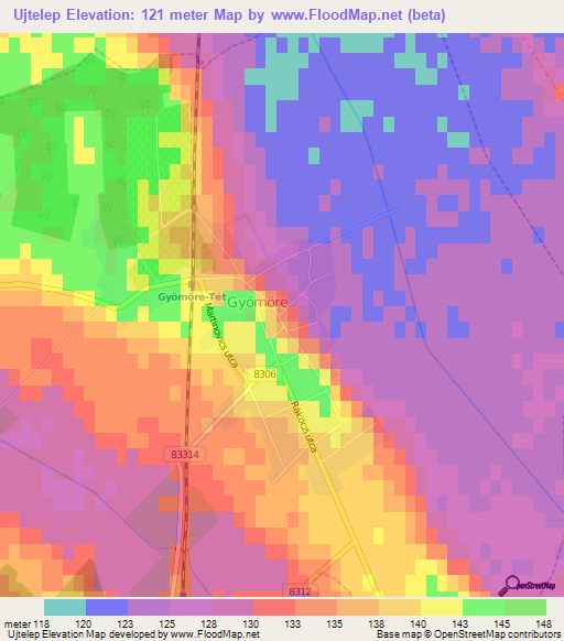 Ujtelep,Hungary Elevation Map