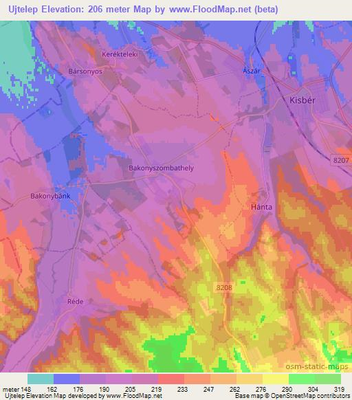 Ujtelep,Hungary Elevation Map
