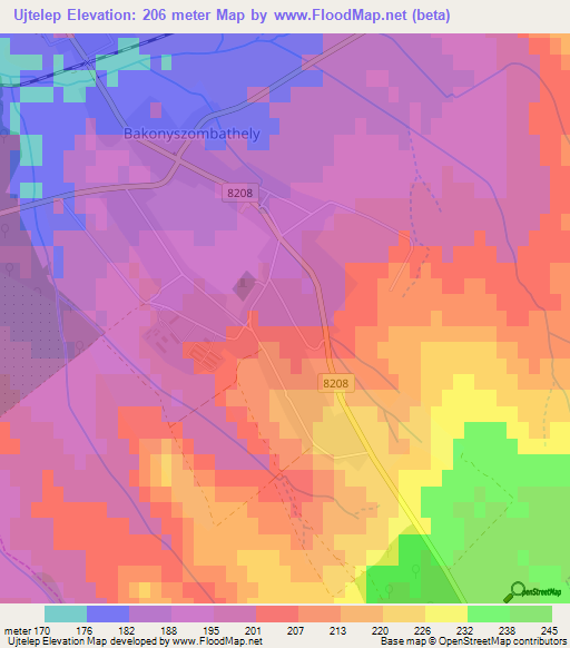 Ujtelep,Hungary Elevation Map