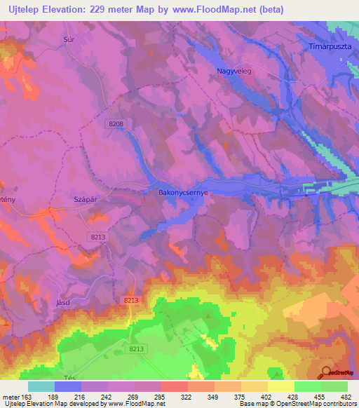 Ujtelep,Hungary Elevation Map