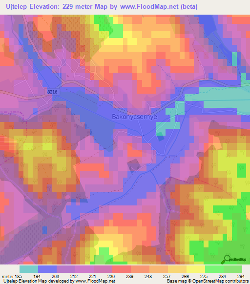 Ujtelep,Hungary Elevation Map