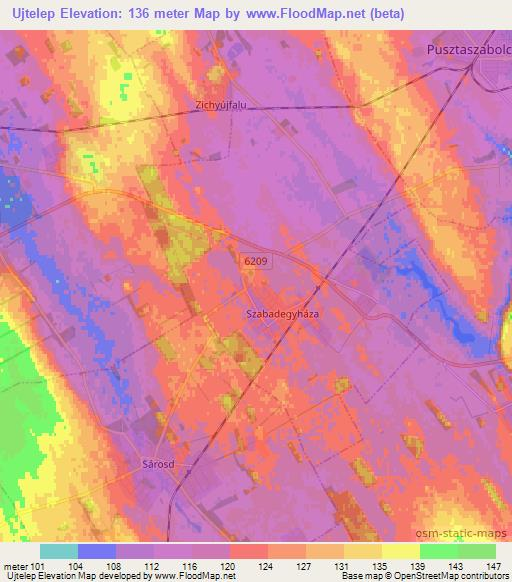 Ujtelep,Hungary Elevation Map
