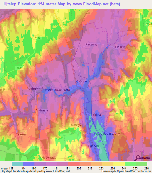 Ujtelep,Hungary Elevation Map