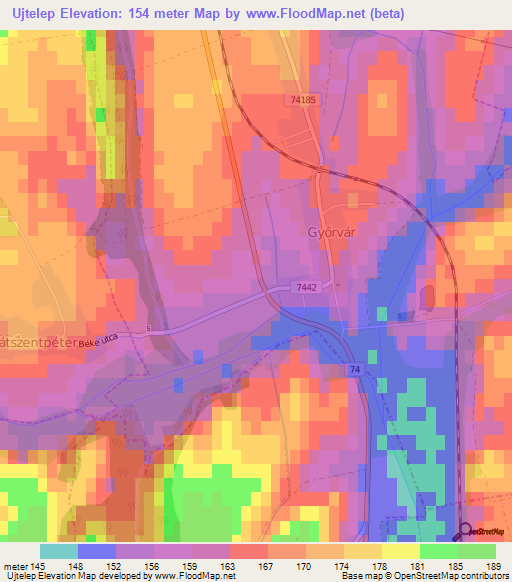 Ujtelep,Hungary Elevation Map