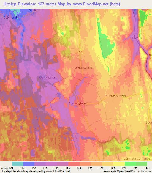 Ujtelep,Hungary Elevation Map